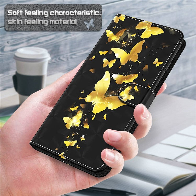 For vivo Y72 5G PU Leather Magnetic Case Stand Function 3D Pattern Printing Shockproof Soft TPU Wallet Cover with Strap - Golden Butterflies