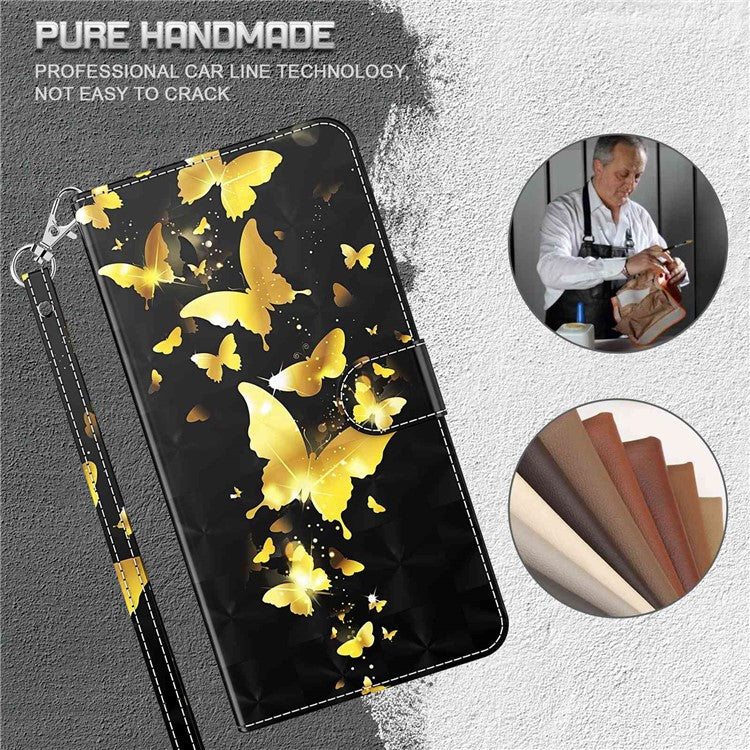 For vivo Y72 5G PU Leather Magnetic Case Stand Function 3D Pattern Printing Shockproof Soft TPU Wallet Cover with Strap - Golden Butterflies