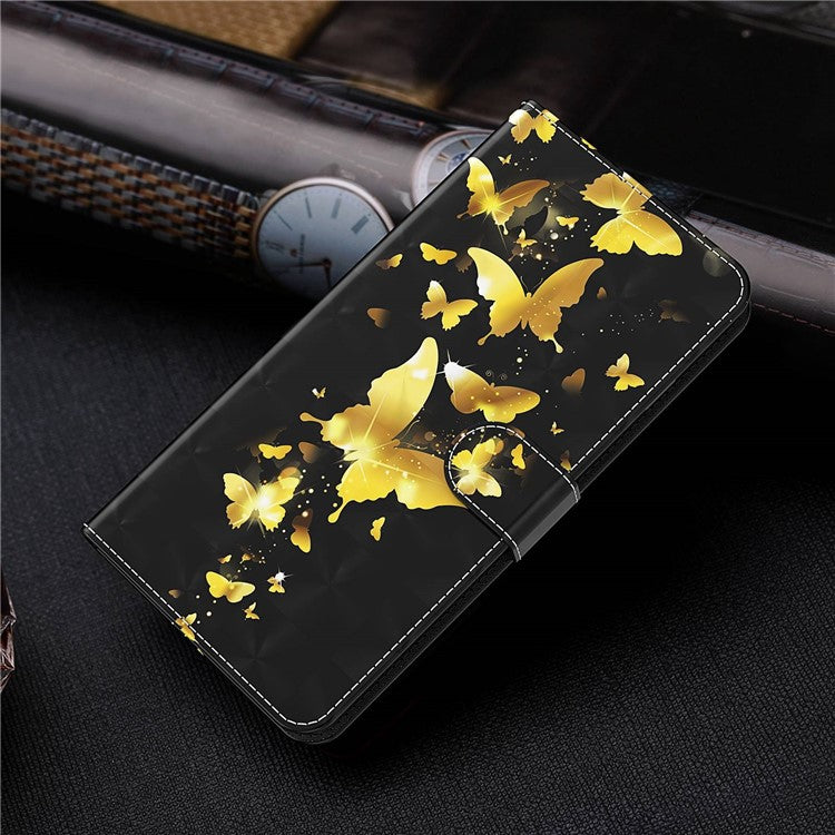 For vivo Y72 5G PU Leather Magnetic Case Stand Function 3D Pattern Printing Shockproof Soft TPU Wallet Cover with Strap - Golden Butterflies