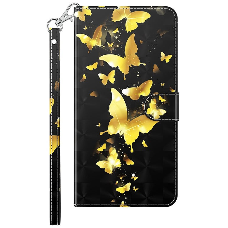 For vivo Y72 5G PU Leather Magnetic Case Stand Function 3D Pattern Printing Shockproof Soft TPU Wallet Cover with Strap - Golden Butterflies