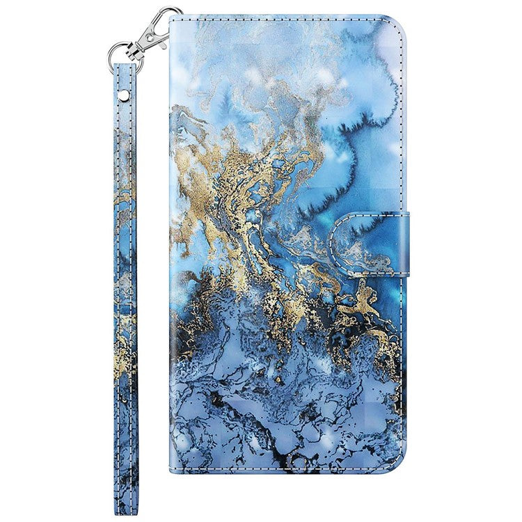 For vivo Y72 5G PU Leather Magnetic Case Stand Function 3D Pattern Printing Shockproof Soft TPU Wallet Cover with Strap - Bauhinia Valley