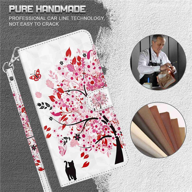 For vivo Y72 5G PU Leather Magnetic Case Stand Function 3D Pattern Printing Shockproof Soft TPU Wallet Cover with Strap - Wish Tree