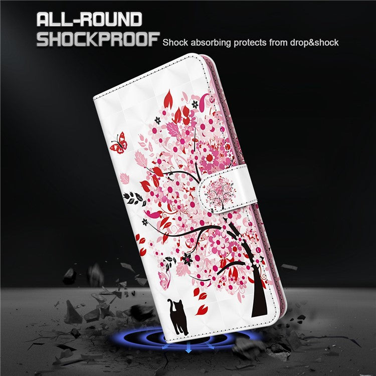 For vivo Y72 5G PU Leather Magnetic Case Stand Function 3D Pattern Printing Shockproof Soft TPU Wallet Cover with Strap - Wish Tree