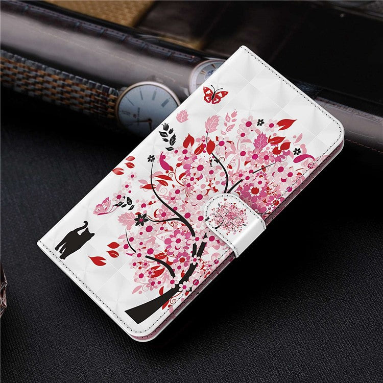 For vivo Y72 5G PU Leather Magnetic Case Stand Function 3D Pattern Printing Shockproof Soft TPU Wallet Cover with Strap - Wish Tree