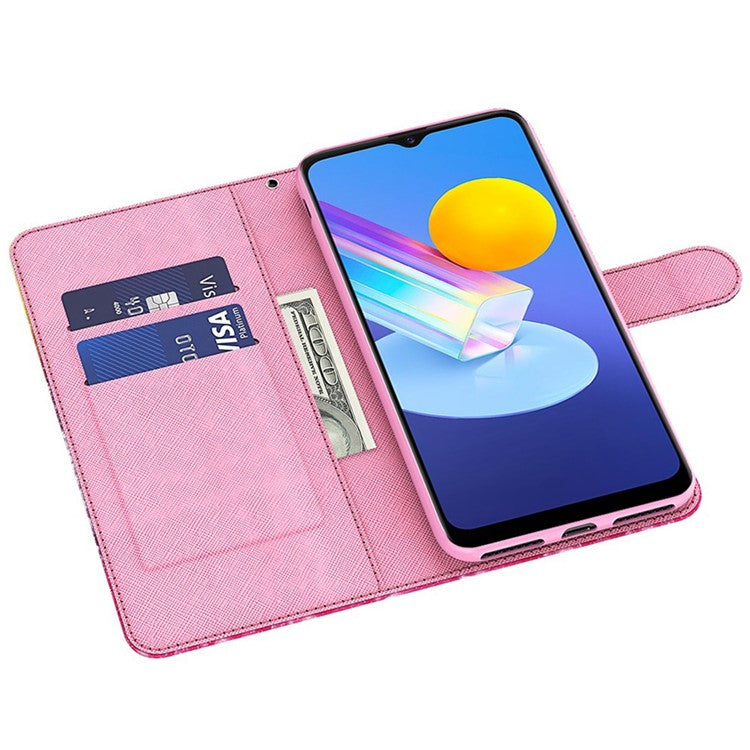 For vivo Y72 5G PU Leather Magnetic Case Stand Function 3D Pattern Printing Shockproof Soft TPU Wallet Cover with Strap - Blue Butterflies