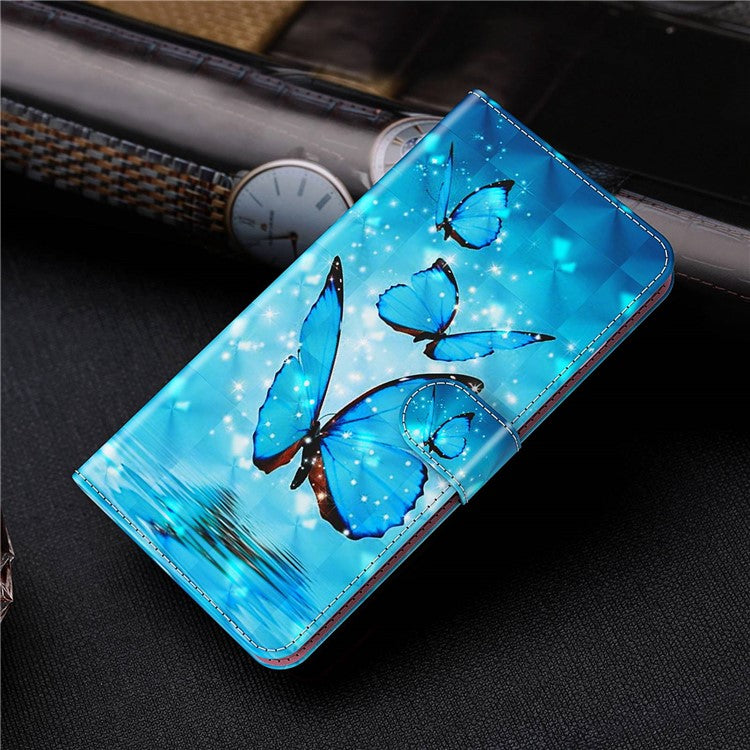 For vivo Y72 5G PU Leather Magnetic Case Stand Function 3D Pattern Printing Shockproof Soft TPU Wallet Cover with Strap - Blue Butterflies