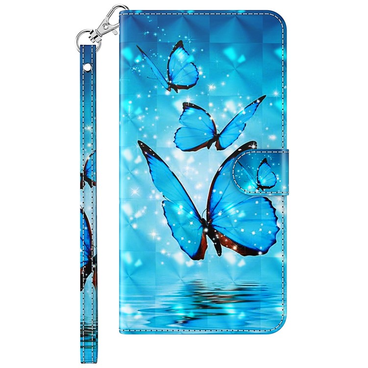 For vivo Y72 5G PU Leather Magnetic Case Stand Function 3D Pattern Printing Shockproof Soft TPU Wallet Cover with Strap - Blue Butterflies