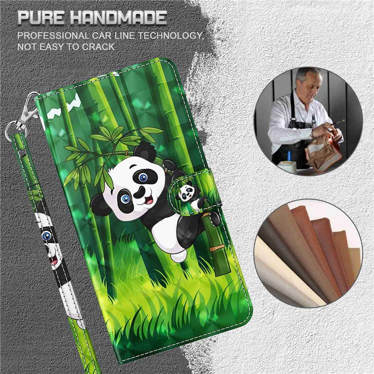 For vivo Y72 5G PU Leather Magnetic Case Stand Function 3D Pattern Printing Shockproof Soft TPU Wallet Cover with Strap - Panda Climbing