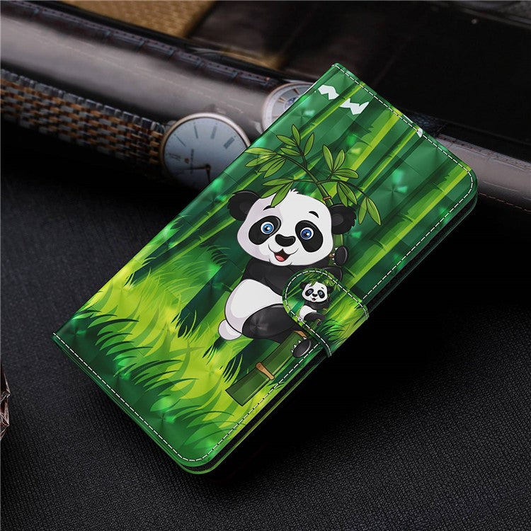 For vivo Y72 5G PU Leather Magnetic Case Stand Function 3D Pattern Printing Shockproof Soft TPU Wallet Cover with Strap - Panda Climbing