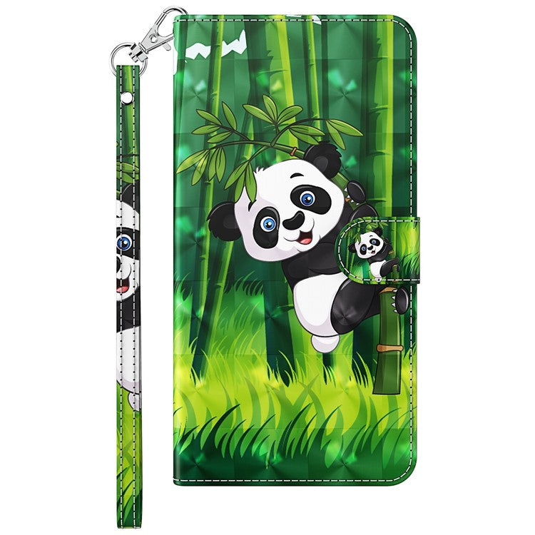 For vivo Y72 5G PU Leather Magnetic Case Stand Function 3D Pattern Printing Shockproof Soft TPU Wallet Cover with Strap - Panda Climbing