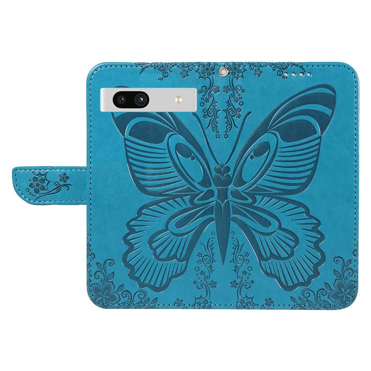 For Google Pixel 7a Case Swallowtail Butterfly Wallet PU Leather Phone Cover - Blue