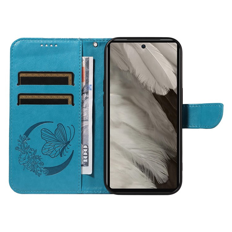 For Google Pixel 7a Case Swallowtail Butterfly Wallet PU Leather Phone Cover - Blue