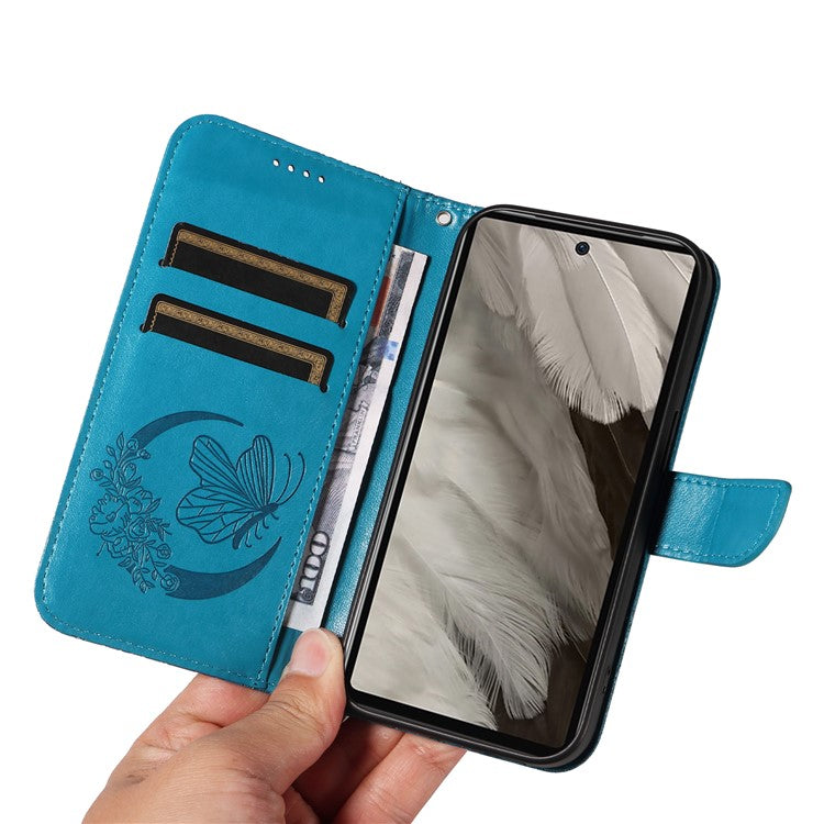 For Google Pixel 7a Case Swallowtail Butterfly Wallet PU Leather Phone Cover - Blue