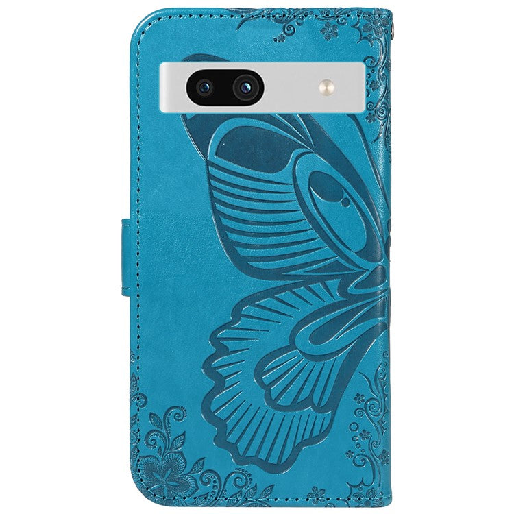 For Google Pixel 7a Case Swallowtail Butterfly Wallet PU Leather Phone Cover - Blue