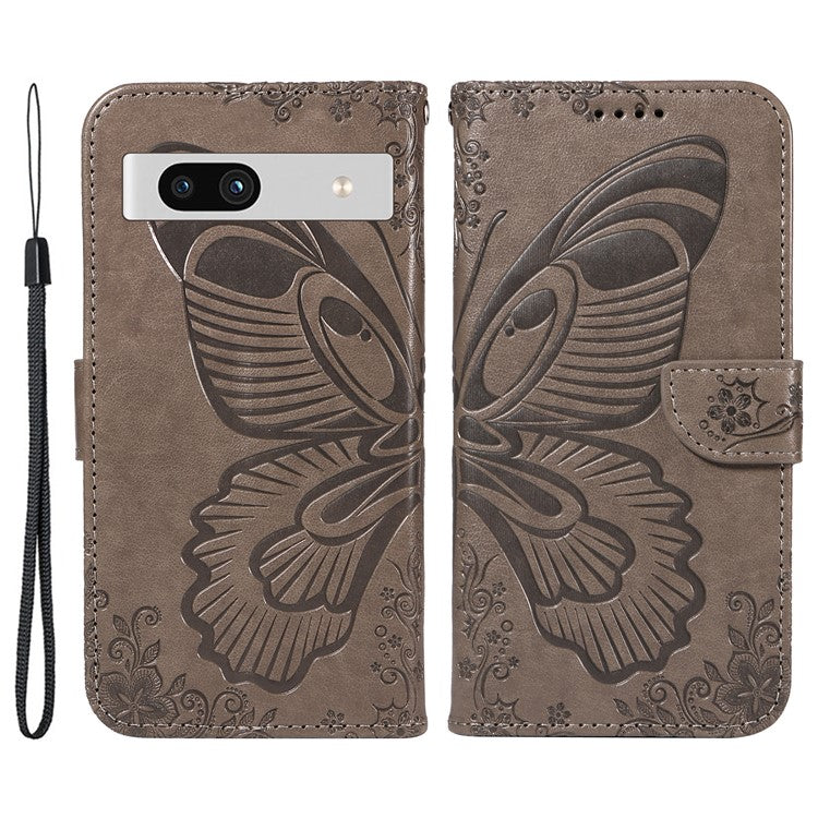 For Google Pixel 7a Case Swallowtail Butterfly Wallet PU Leather Phone Cover - Grey