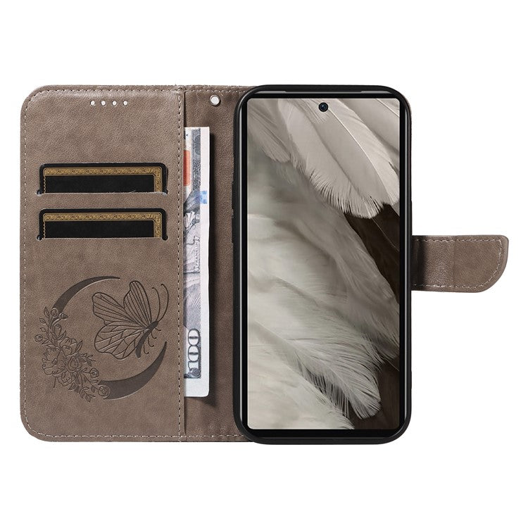 For Google Pixel 7a Case Swallowtail Butterfly Wallet PU Leather Phone Cover - Grey