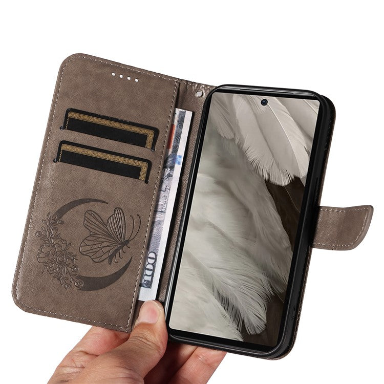 For Google Pixel 7a Case Swallowtail Butterfly Wallet PU Leather Phone Cover - Grey