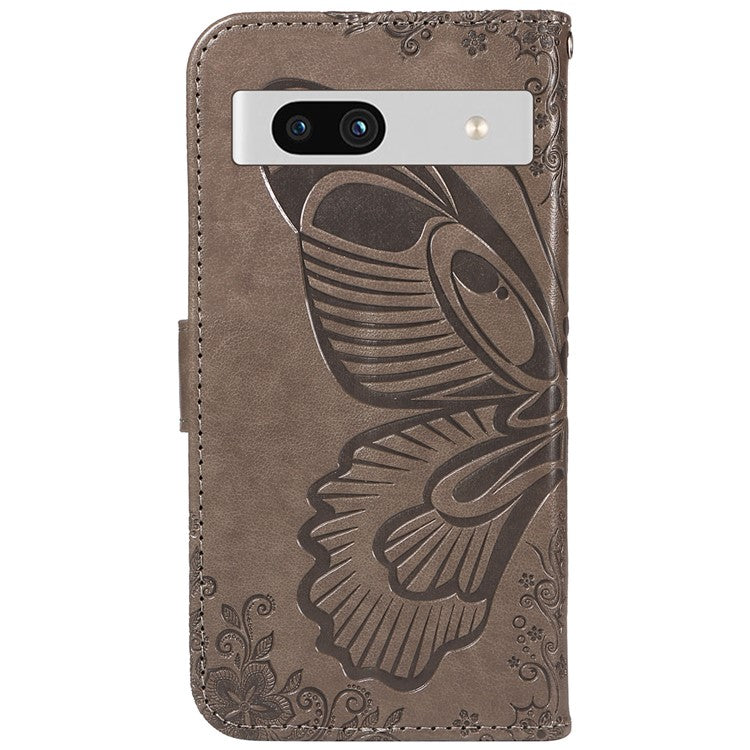 For Google Pixel 7a Case Swallowtail Butterfly Wallet PU Leather Phone Cover - Grey