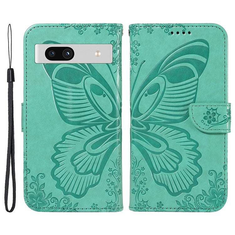 For Google Pixel 7a Case Swallowtail Butterfly Wallet PU Leather Phone Cover - Green