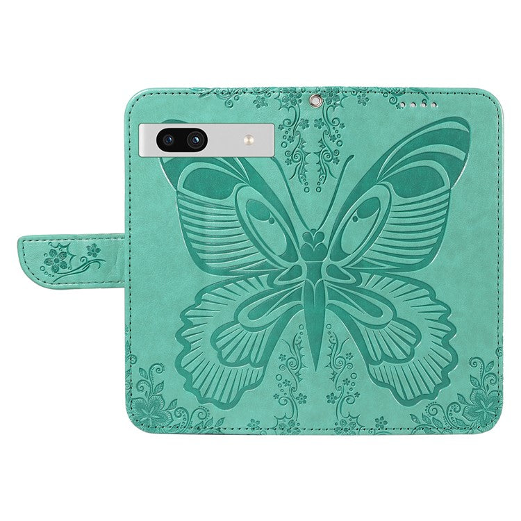 For Google Pixel 7a Case Swallowtail Butterfly Wallet PU Leather Phone Cover - Green