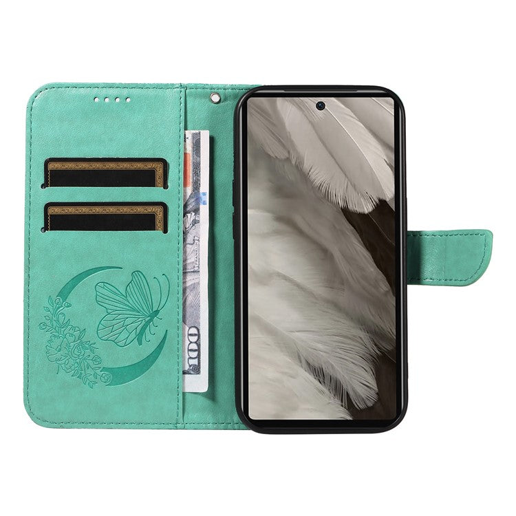 For Google Pixel 7a Case Swallowtail Butterfly Wallet PU Leather Phone Cover - Green