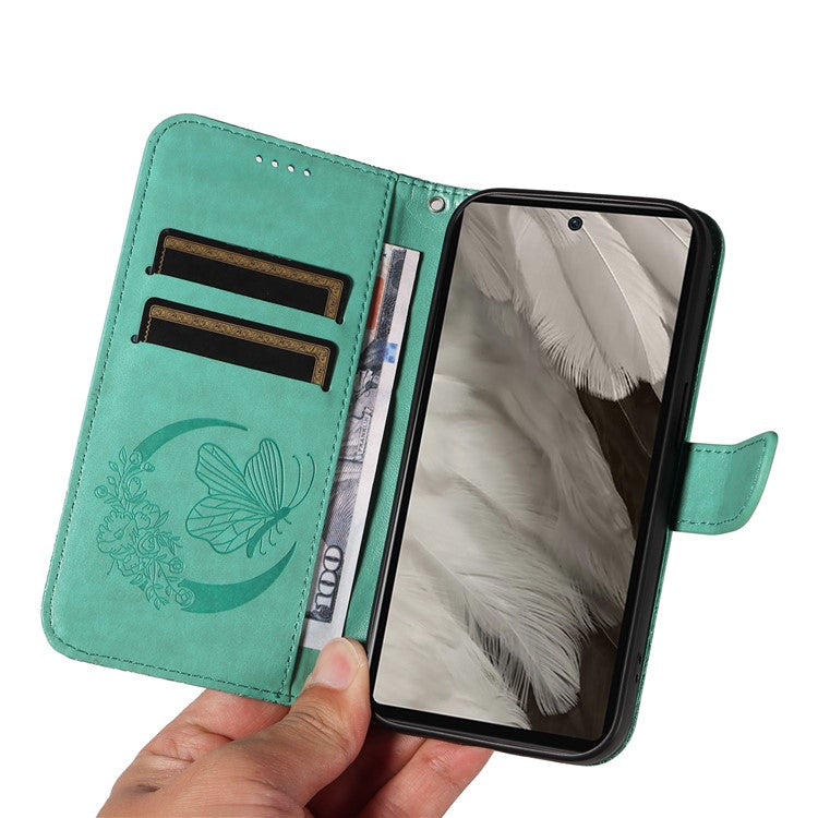 For Google Pixel 7a Case Swallowtail Butterfly Wallet PU Leather Phone Cover - Green