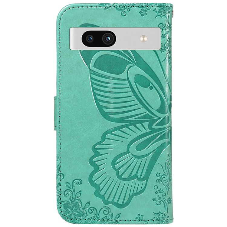 For Google Pixel 7a Case Swallowtail Butterfly Wallet PU Leather Phone Cover - Green