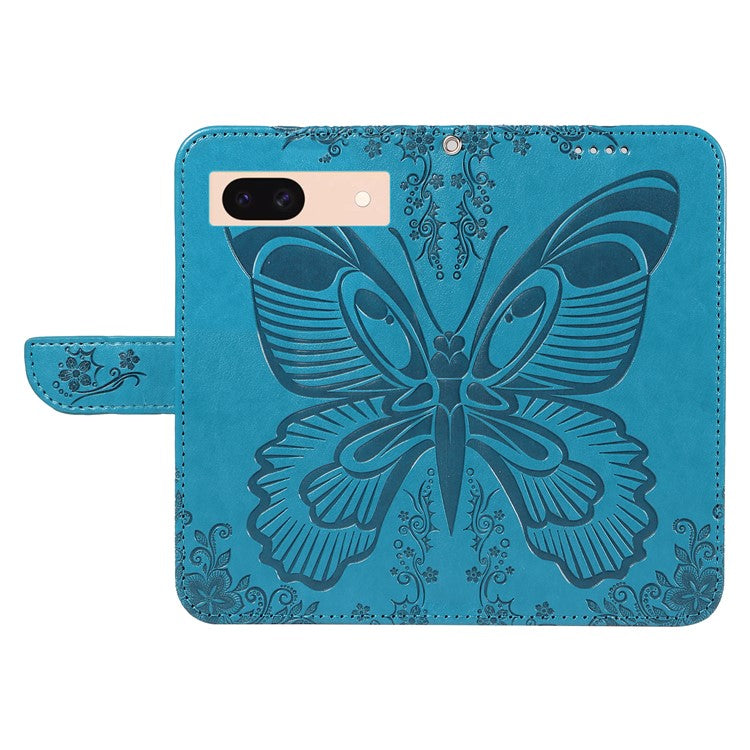 For Google Pixel 8a Case Butterfly Pattern Leather Phone Cover with Magnetic Clasp - Blue