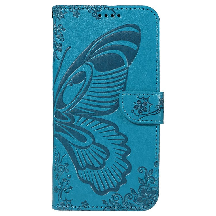 For Google Pixel 8a Case Butterfly Pattern Leather Phone Cover with Magnetic Clasp - Blue