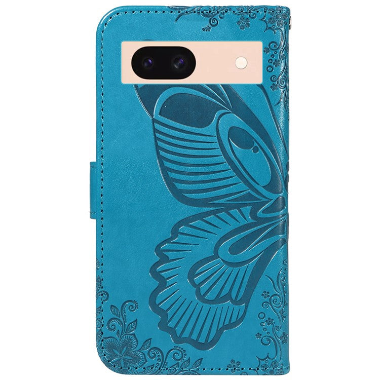 For Google Pixel 8a Case Butterfly Pattern Leather Phone Cover with Magnetic Clasp - Blue