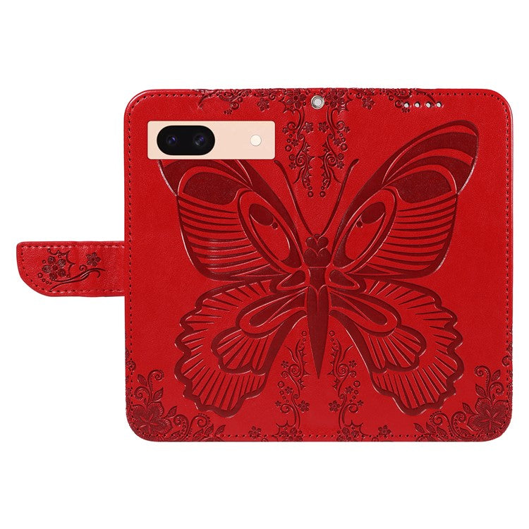 For Google Pixel 8a Case Butterfly Pattern Leather Phone Cover with Magnetic Clasp - Red