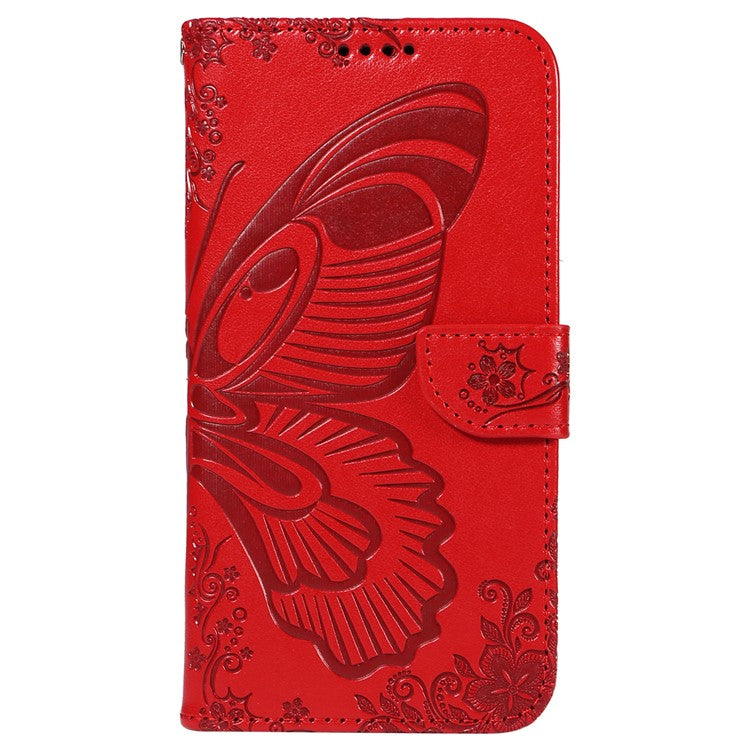 For Google Pixel 8a Case Butterfly Pattern Leather Phone Cover with Magnetic Clasp - Red