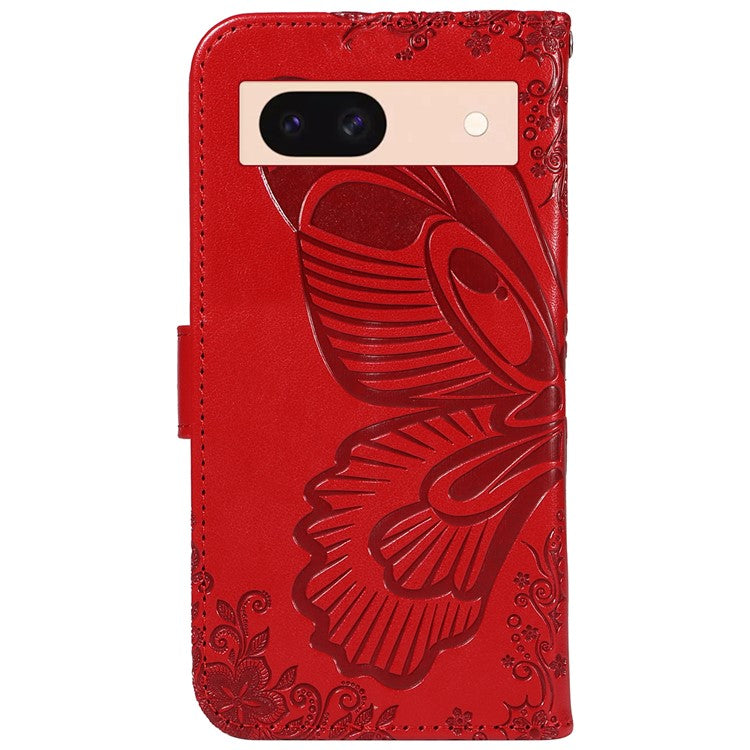 For Google Pixel 8a Case Butterfly Pattern Leather Phone Cover with Magnetic Clasp - Red