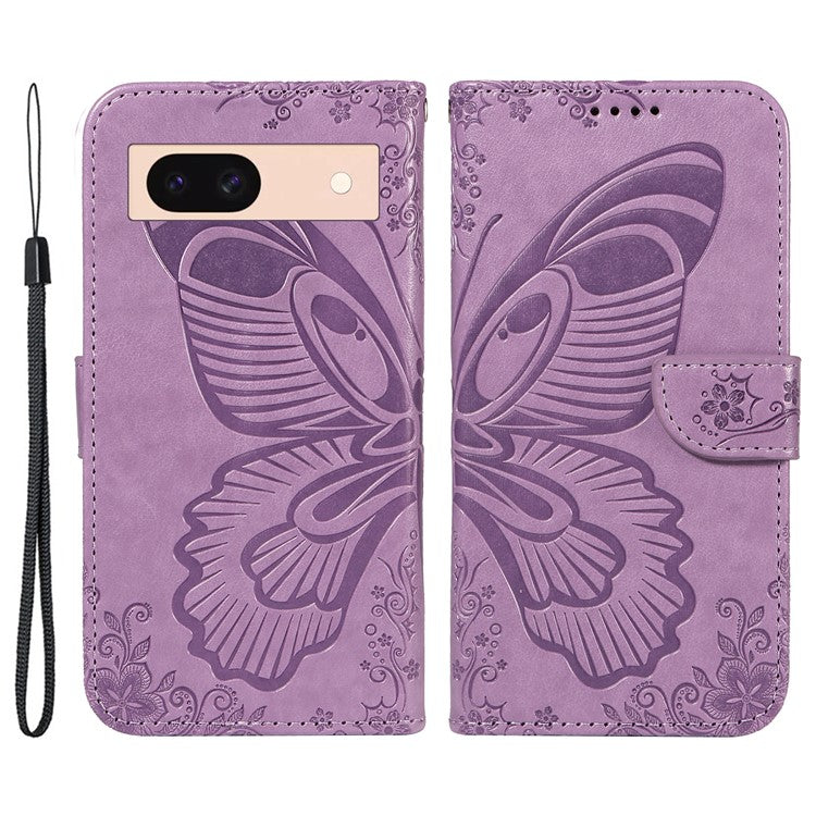 For Google Pixel 8a Case Butterfly Pattern Leather Phone Cover with Magnetic Clasp - Light Purple