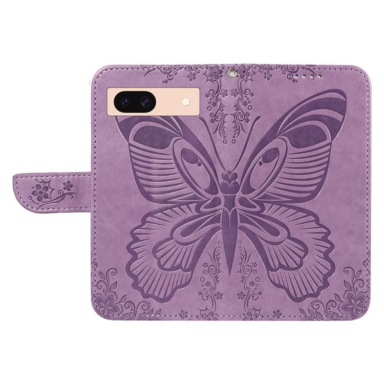 For Google Pixel 8a Case Butterfly Pattern Leather Phone Cover with Magnetic Clasp - Light Purple