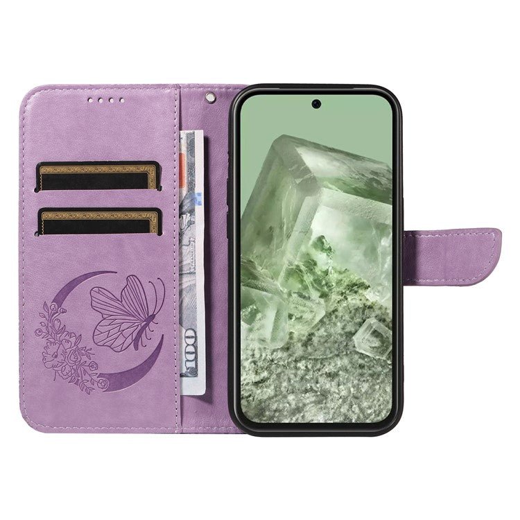 For Google Pixel 8a Case Butterfly Pattern Leather Phone Cover with Magnetic Clasp - Light Purple