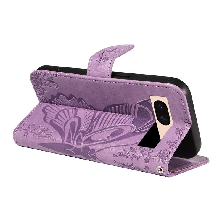 For Google Pixel 8a Case Butterfly Pattern Leather Phone Cover with Magnetic Clasp - Light Purple