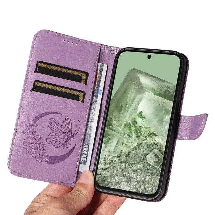 For Google Pixel 8a Case Butterfly Pattern Leather Phone Cover with Magnetic Clasp - Light Purple