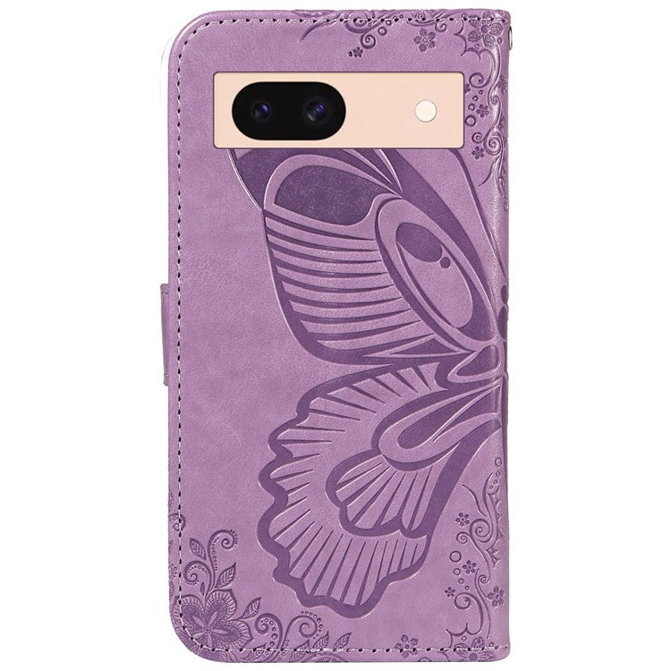 For Google Pixel 8a Case Butterfly Pattern Leather Phone Cover with Magnetic Clasp - Light Purple