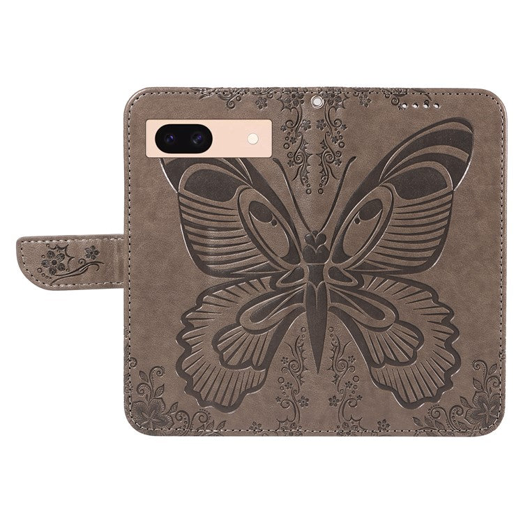 For Google Pixel 8a Case Butterfly Pattern Leather Phone Cover with Magnetic Clasp - Grey