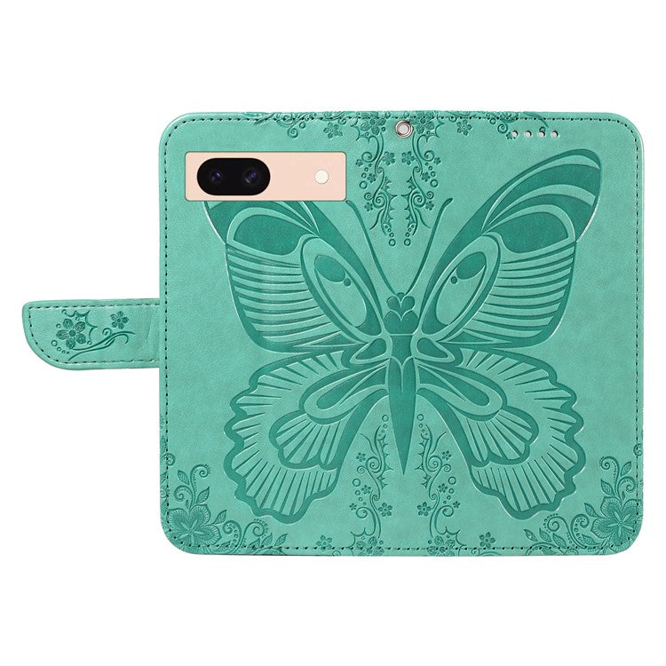 For Google Pixel 8a Case Butterfly Pattern Leather Phone Cover with Magnetic Clasp - Green