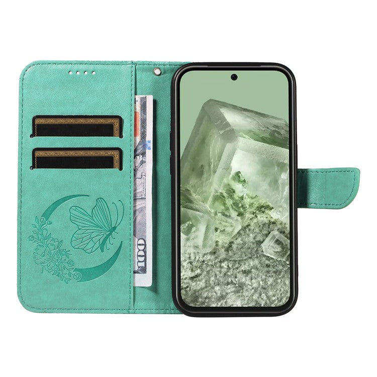 For Google Pixel 8a Case Butterfly Pattern Leather Phone Cover with Magnetic Clasp - Green