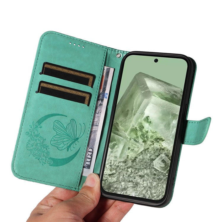 For Google Pixel 8a Case Butterfly Pattern Leather Phone Cover with Magnetic Clasp - Green