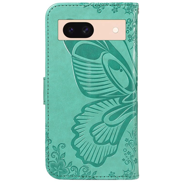 For Google Pixel 8a Case Butterfly Pattern Leather Phone Cover with Magnetic Clasp - Green