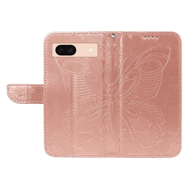 For Google Pixel 8a Case Butterfly Pattern Leather Phone Cover with Magnetic Clasp - Rose Gold