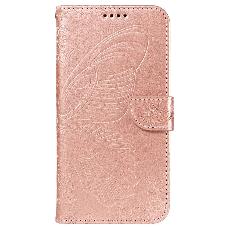 For Google Pixel 8a Case Butterfly Pattern Leather Phone Cover with Magnetic Clasp - Rose Gold