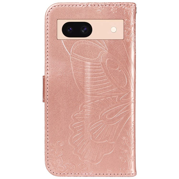 For Google Pixel 8a Case Butterfly Pattern Leather Phone Cover with Magnetic Clasp - Rose Gold