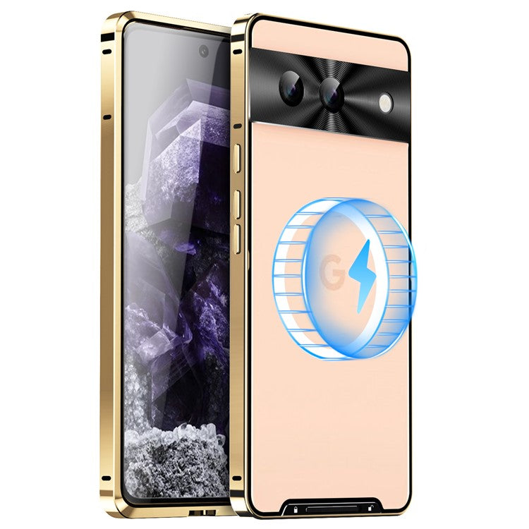 For Google Pixel 8a Case Compatible with Magsafe Metal Frame Matte Anti-Scratch Phone Cover - Gold