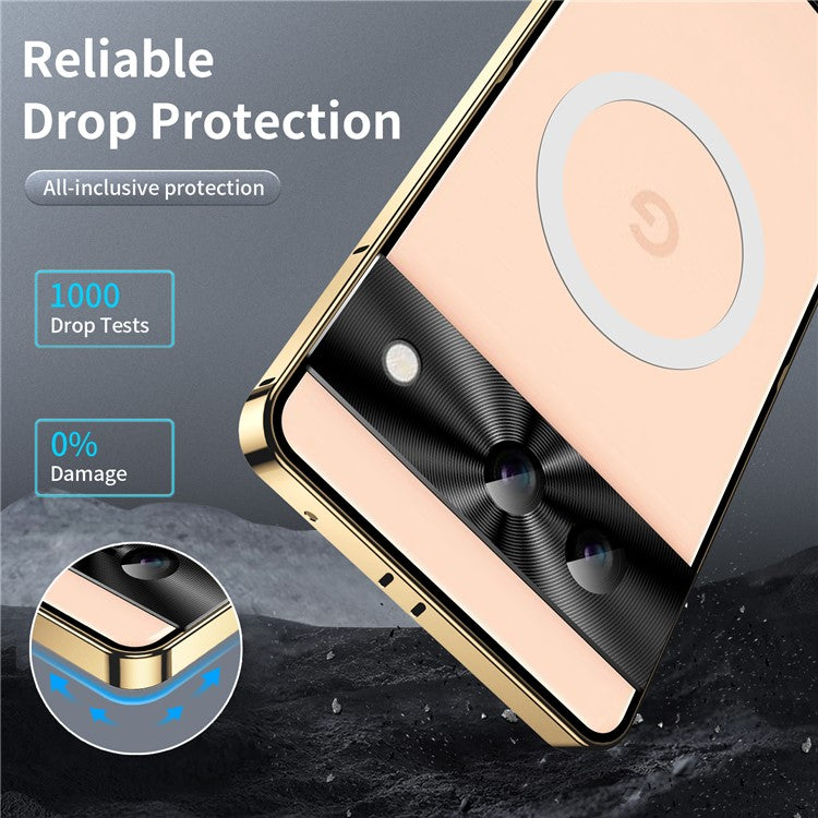 For Google Pixel 8a Case Compatible with Magsafe Metal Frame Matte Anti-Scratch Phone Cover - Gold