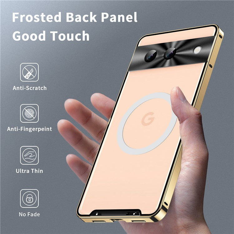 For Google Pixel 8a Case Compatible with Magsafe Metal Frame Matte Anti-Scratch Phone Cover - Gold